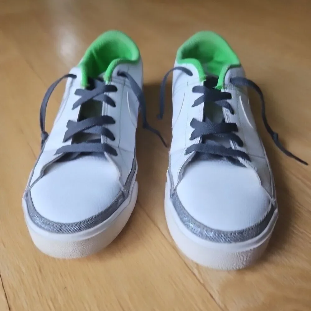 Nike Court Legacy - White W/ White Logo - Lime Green & Grey, CU4150-100,Size 9.5